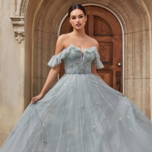 NEW LONG OFF THE SHOULDER SLEEVELESS A-LINE DRESS WITH LACE UP BACK AL A1092 - Picture 4 of 14